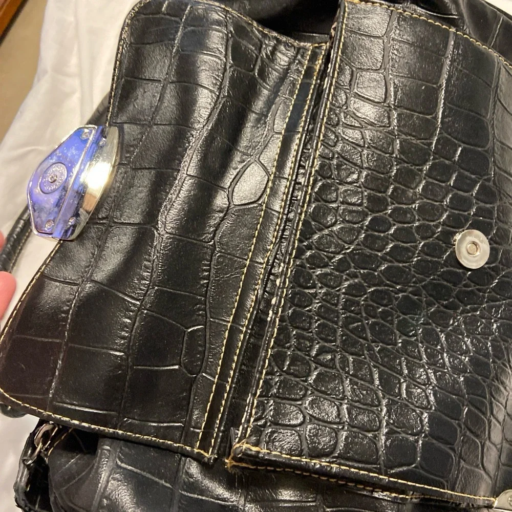 Elegant Black Crocodile-Embossed Handbag